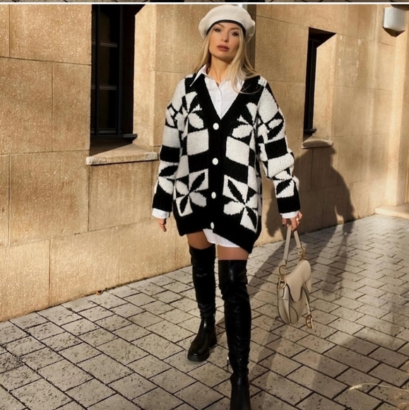 Zara Checkered Knit Jacquard Cardigan Bloggers Favorite - Picture 2 of 6